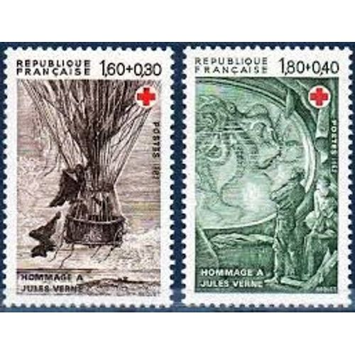 Au Profit De La Croix Rouge : Hommage À Jules Verne Illustrations De Romans La Paire Année 1982 N° 2247 2248 Yvert Et Tellier Luxe