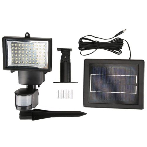 Lampadaire Solaire Blanc 60 Led Avec Detecteur De Mouvement Et Etanche