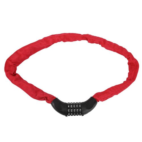 Antivol de securite pour velo, chaine en acier, cadenas a code, mot de passe a 5 chiffres (rouge)