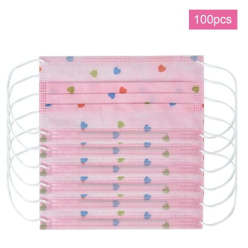 Lot De 100 Masques Buccaux Jetables Anti-Poussiere, Imprimes Mignons (Rose/Cour)