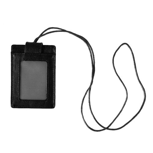 Porte-badge d'identification anti-RFID, portefeuille en cuir de vache, materiel de couture, sangles amovibles (noir)