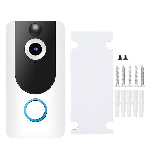 Sonnette video intelligente sans fil 720p 1MP HD, Wi-Fi, camera de securite PIR, sans batterie (blanc)