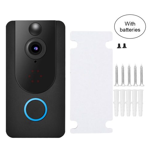 Sonnette video intelligente sans fil 1080p 2MP HD, Wi-Fi, camera de securite PIR avec batterie (noir)