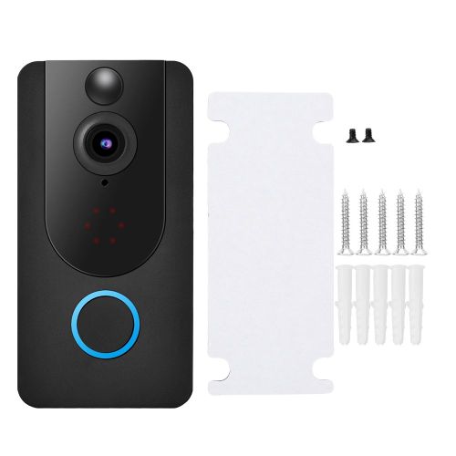 Sonnette video intelligente sans fil 720p 1 MP HD, Wi-Fi, camera de securite PIR, sans batterie (noir)