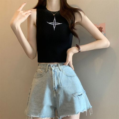 Gilet Tricoté À Col Rond Rétro Pour Femme, Haut Court Et Slim À Rayures, Style Streetwear