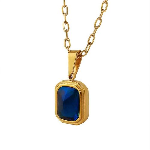 Collier Pendentif En Cristal Bleu Incrusté, Chaîne De Clavicule Faite À La Main En Acier Plaqué, Collier Géométrique Simple