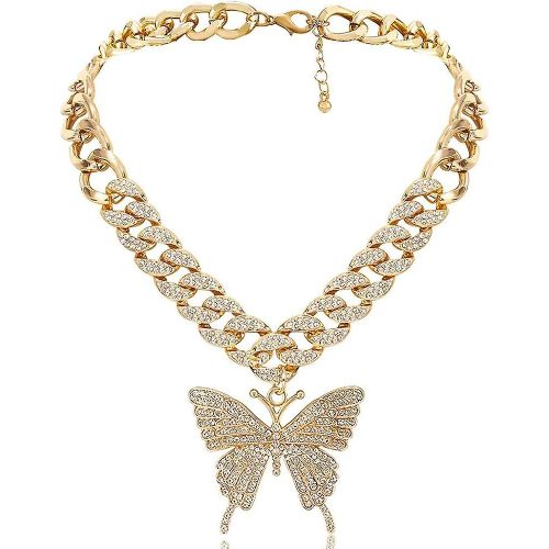Collier Avec Pendentif Papillon Et Strass Pour Femme Et Fille, Chaîne Brillante En Or Et Argent, Collier En Cristal Brillant, Bijoux Cadeaux, Strass