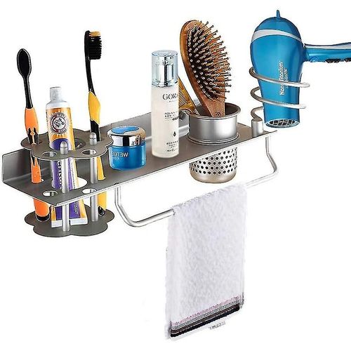 Support mural pour sèche-cheveux en aluminium, pour serviettes, brosses à dents, dentifrice, parfum, peigne, organiseur de rangement pour sèche-cheveux, étagère suspendue, chauve-souris