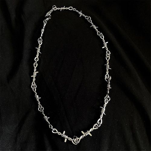 Collier Cadenas Robuste En Métal, Collier En Fer À Épines, Chaîne Unisexe, Hip-Hop, Harajuku, Punk, Gothique, En Alliage, Collier En Fil De Fer Barbelé