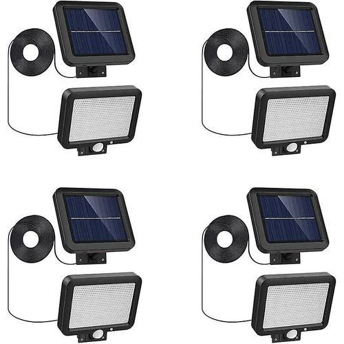 Lot De 4 Lampes Solaires D'extérieur À Led Avec Détecteur De Mouvement, Projecteur Led Étanche Ip65, Applique Murale De Sécurité Solaire À 56 Led 6 500 K Avec Câble De 5 M Pour Jardin, Por