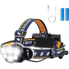 Lampe Frontale Ultra-Lumineuse, Lampe Torche Led Rechargeable Avec 6 Led 12 000 Lm, 8 Modes D'éclairage Et Câble Usb