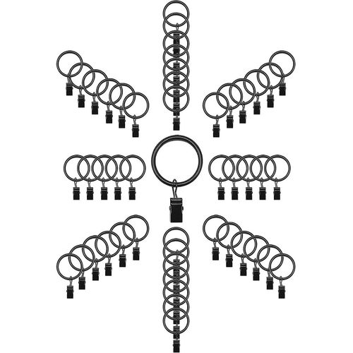 Lot de 50 anneaux de rideau, diamètre intérieur 32 mm, diamètre extérieur 39 mm, crochets plaqués