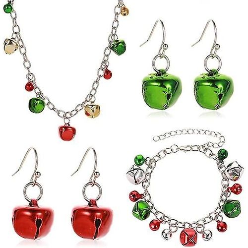 Collier Et Bracelet De Noël À Grelots Pour Femmes Et Filles, Jolies Boucles D'oreilles Pendantes Vertes Et Rouges, Pour Amis, Famille, Fête De Noël, Ensemble Cadeau De Bijoux