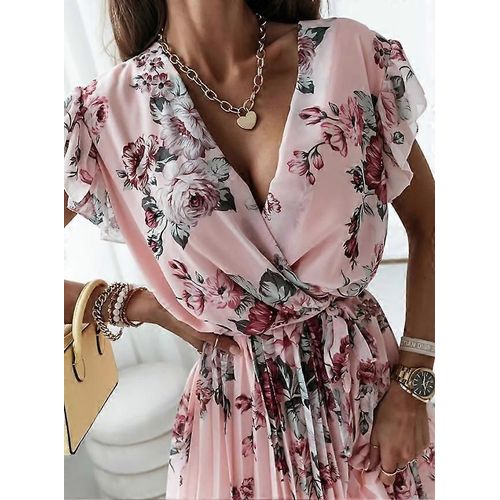 Robe Courte À Imprimé Floral Pour Femme, Col En V Profond, Volants, Manches Longues, Printemps-Été
