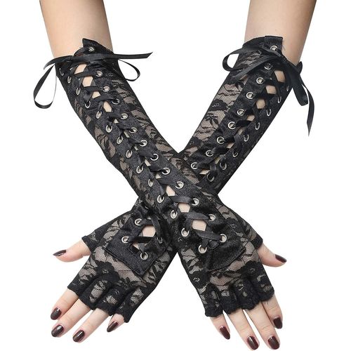 Gants Sans Doigts À Lacets, Longs Gants De Coude Pour Vêtements De Fête, Protège-Bras À Lacets, Taille Unique, Dentelle Noire