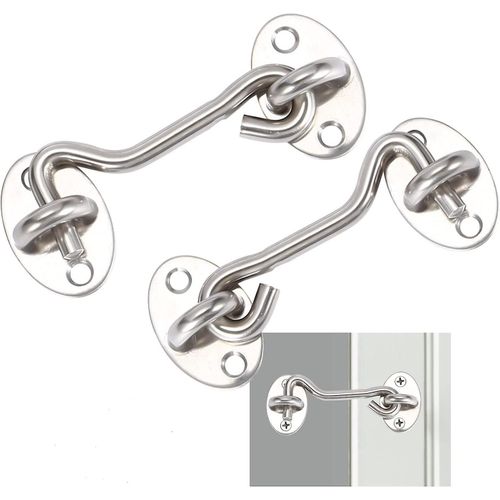 Lot De 2 Crochets Anti-Tempête, Crochets De Cabine En Acier Inoxydable, Crochets De Porte, Crochets De Fenêtre Argentés, Crochets Anti-Tempête Pour Porte Battante En Bois, Volets De Fenêtre En Bois, Porte De Grange Ga