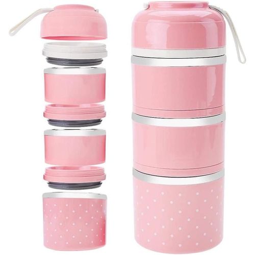 Boîte à lunch Bento isotherme en acier inoxydable, support à 3 niveaux pour contenir un repas complet, du fromage, un dessert (rose)