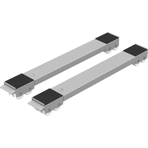 Lot de 2 roulettes de transport pour machine à laver sous châssis pour réfrigérateur, sèche-linge, congélateur jusqu'à 300 kg, avec 24 roues, frein, gris