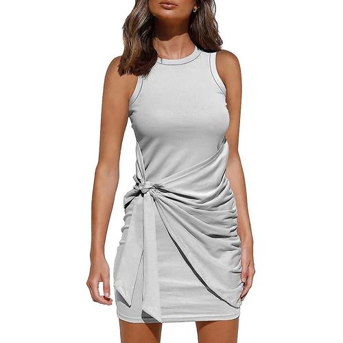 Robe D'été Décontractée Sans Manches Pour Femme, Tenue De Plage Moulante À Taille Froncée, Taille Xl