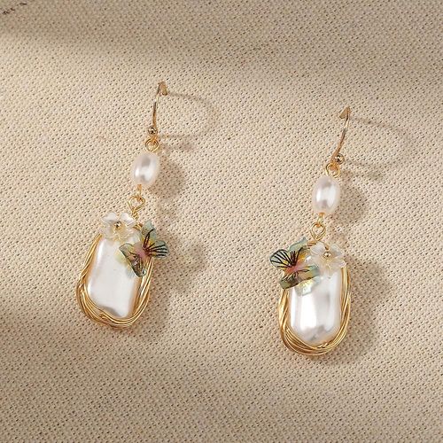 Boucles D'oreilles Temperament All-Match Vintage Baroque Perle Française Papillon