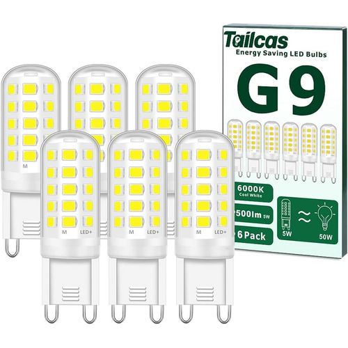 Kal-Ampoules Led G9, 5w Equivalent 50w Halogène Lampe, Blanc Froid 6000k 500lm Non Dimmable Sans Scintillement Ac 220-240v Pour Ceiling Lighting, Chambre Salon Cuisine Jardin, Paquet De 6