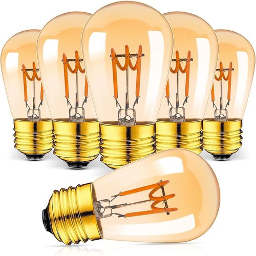 Kal-E27 Ampoule Led Vintage Graduable 25watt, 3w 150 Lumens Ambre Edison Filament Ampoules, 2200k Blanc Chaud Pour La Chambre Coucher Ou Le Café,Cri>90+,6pcs