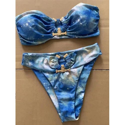 Maillot De Bain Deux Pièces Pour Femme, Bikini Bandeau Sans Bretelles Avec Boucle En Métal, Coupe Haute