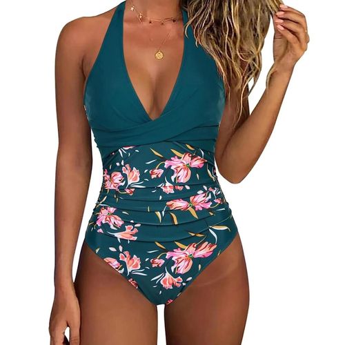 Maillot De Bain Une Pièce Froissé À Col En V Et Dos Nu Pour Femme, Modèle S-Xxl