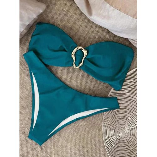 Maillot De Bain Deux Pièces Pour Femme, Bikini Bandeau Avec Anneau En Métal, Taille Haute, Style Brésilien, Xs-L
