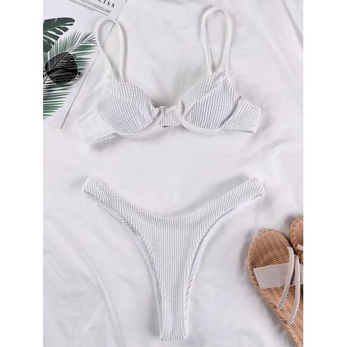 Maillot De Bain Deux Pièces Froncé À Armatures Et Barre En V Pour Femme, Ensemble Bikini Taille Haute, Vêtements De Plage