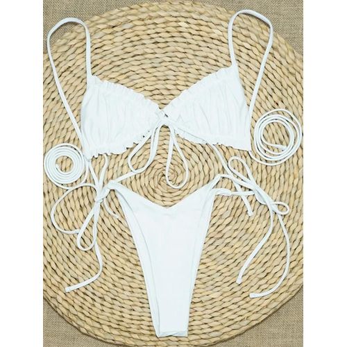Maillot De Bain Deux Pièces Sexy À Volants Et String Pour Femme, Ensemble Bikini À Lacets Et Taille Haute