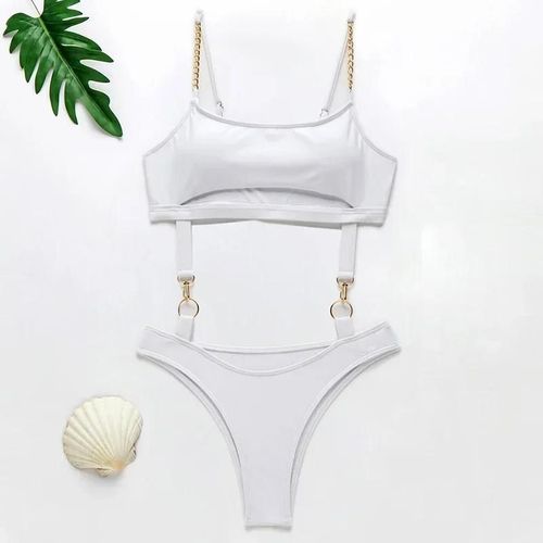Maillot De Bain Une Pièce Taille Haute Avec Chaînes Métalliques Pour Femme, Maillot De Bain À Découpes Sur Le Ventre, Monokini Sexy Léopard