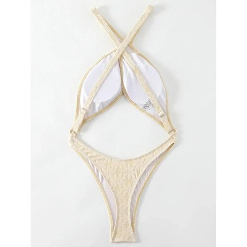 Maillot De Bain Une Pièce Taille Haute, Froissé, Pour Femme, String, Monokini, Croisé, Dos Nu, Vêtements De Plage