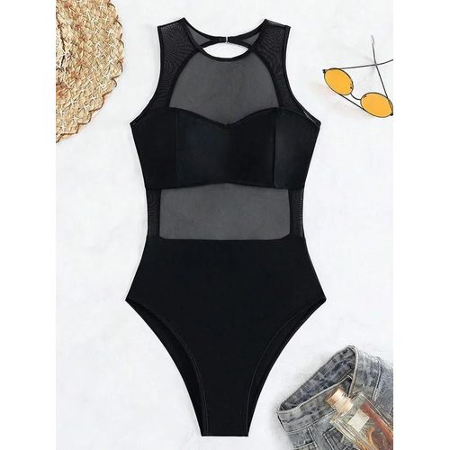 Maillot De Bain Une Pièce Sexy Transparent En Maille Noire Pour Femme, Monokini Dos Nu, Vêtements De Plage