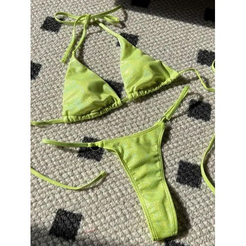 Maillot De Bain Deux Pièces En Similicuir Pu Brillant, Col Licou, Pour Femme, Ensemble Bikini, Mini, Micro, String