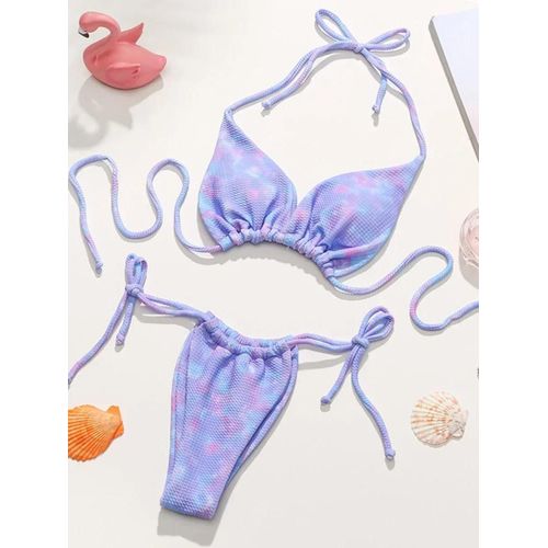 Maillot De Bain Deux Pièces Sexy À Nouer Et Côtelé, Mini Bikini String, Dos Nu