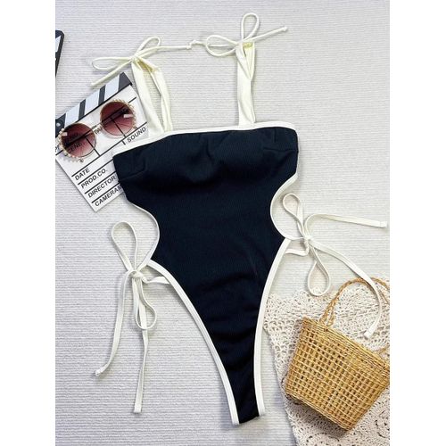 Maillot De Bain Une Pièce À Bretelles Côtelées Pour Femme, Mini-Micro String, Coupe Haute, Maillot De Bain
