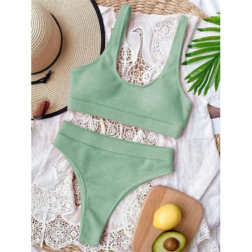 Maillot De Bain Deux Pièces Sexy En Maille Côtelée, Taille Haute, Pour Femme, Modèle 2025