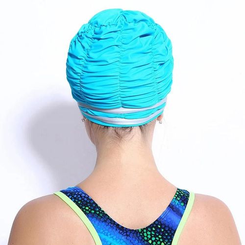 Bonnet De Bain Plissé En Nylon De Haute Qualité Pour Femmes, Double Matériau, Haute Élasticité, Protection Des Oreilles Pour Cheveux Longs