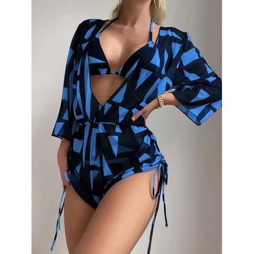 Ensemble Bikini 3 Pièces Pour Femme, 5 Couleurs, Haut Dos Nu, Taille Moyenne, Bas À Manches Longues, Cordon De Serrage, Cache-Maillot, Vêtements De Plage Sexy Et Slim, 2025