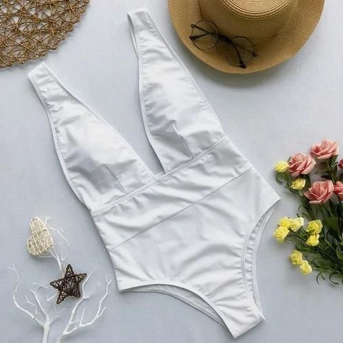 Maillot De Bain Une Pièce Taille Haute Décolleté En V Profond Pour Femme, Monokini Dos Nu, Taille Haute, Vêtements De Plage, 2025