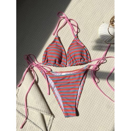 Maillot De Bain Deux Pièces En Velours À Rayures, Taille Haute, Pour Femme