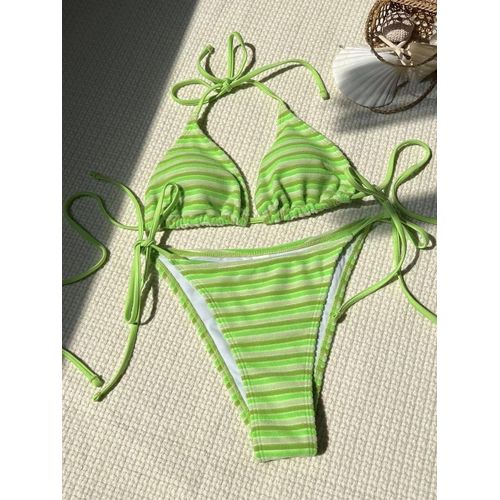 Maillot De Bain Deux Pièces En Velours À Rayures, Taille Haute, Pour Femme