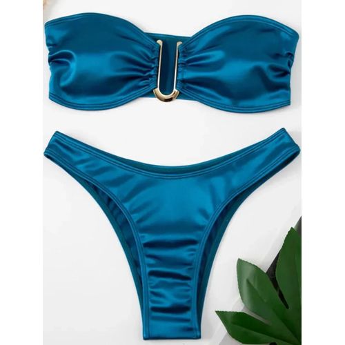 Maillot De Bain Deux Pièces En Satin Sans Bretelles, Bikini Bandeau, Taille Haute, Pour Femmes, 2025