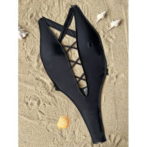 Maillot De Bain Une Pièce Monokini À Décolleté En V Profond Et Dos Nu Croisé Pour Femme