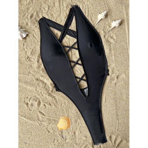 Maillot De Bain Une Pièce Monokini À Décolleté En V Profond Et Dos Nu Croisé Pour Femme