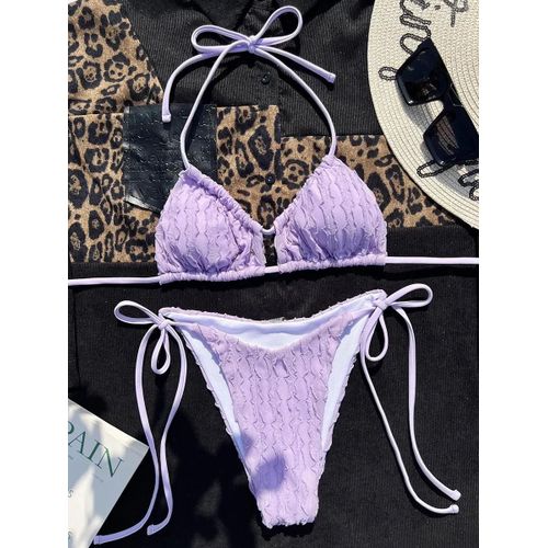 Maillot De Bain Deux Pièces Sexy À Bretelles Et Effet Froissé 3d Pour Femme