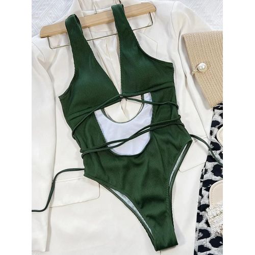 Maillot De Bain Une Pièce Sexy À Col En V Profond Et Côtelé Pour Femme