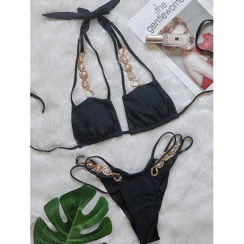 Maillot De Bain Deux Pièces Pour Femme, Bikini Brésilien À Col Licou Et Diamants, Coupe Haute