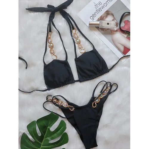 Maillot De Bain Deux Pièces Pour Femme, Bikini Brésilien À Col Licou Et Diamants, Coupe Haute